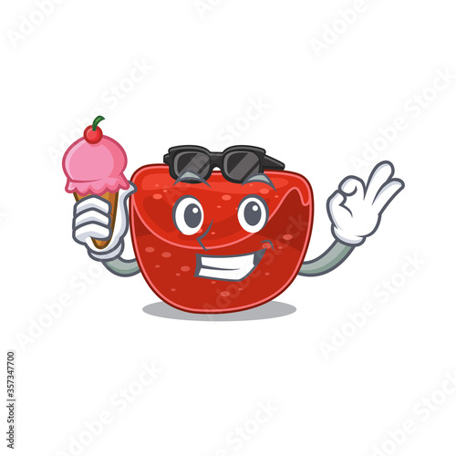 A cartoon drawing of meatloaf holding cone ice cream