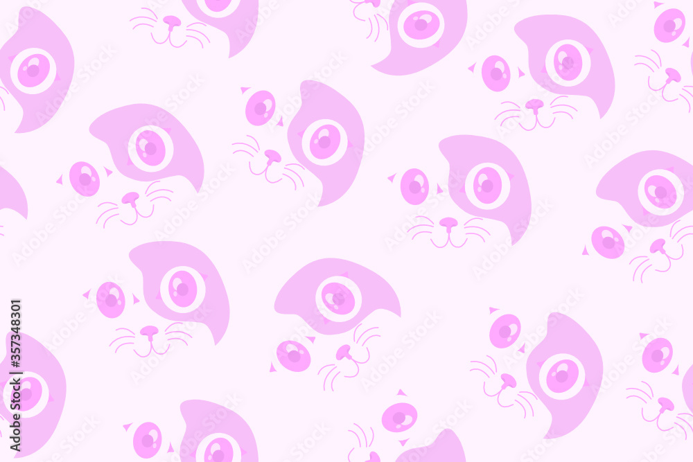 Cute Cartoon Cat Vector Icons, pink background, Seamless Pattern And Background Vector illustration in lineart style.