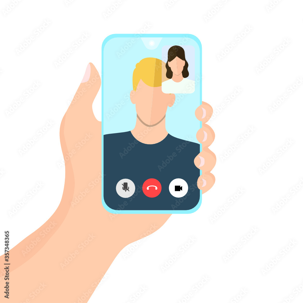 boy and girl video call stayhome social media campaign Vector illustration in lineart style.