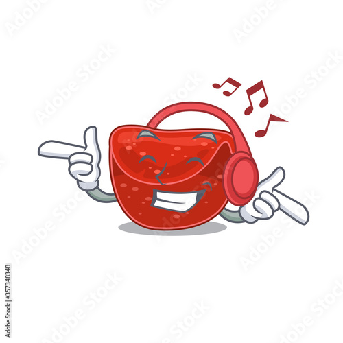 Meatloaf Cartoon design concept listening music on headphone