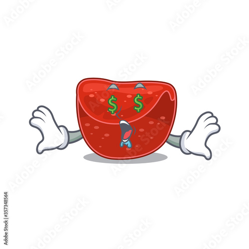 wealthy cartoon character concept of meatloaf with money eyes