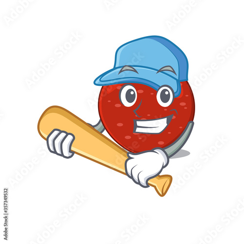 Attractive peperoni caricature cartoon character playing baseball