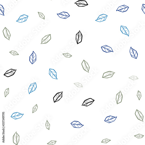 Dark BLUE vector seamless doodle background with leaves.