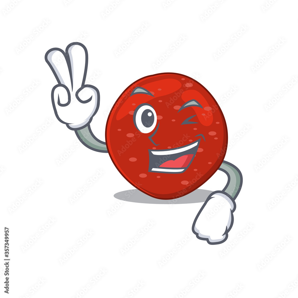Happy peperoni cartoon design concept show two fingers Happy peperoni cartoon design concept show two fingers