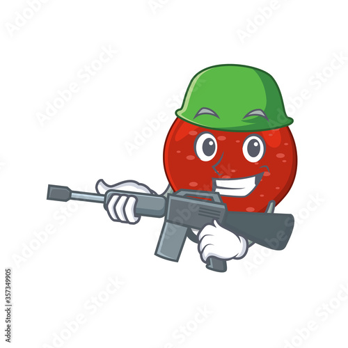A cartoon picture of Army peperoni holding machine gun