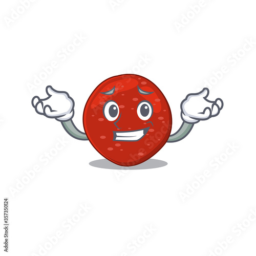 A cute picture of grinning peperoni caricature character