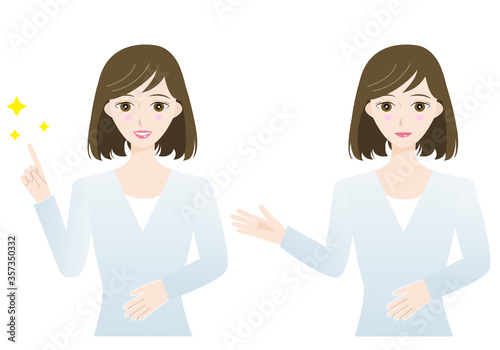 プレゼンテーションする茶髪の東洋人女性のイラストセット