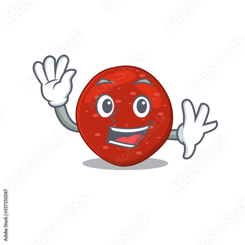 A charming peperoni mascot design style smiling and waving hand