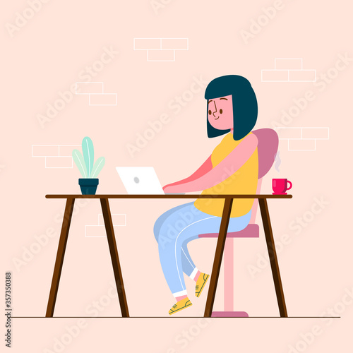 A woman using a laptop vector illustration