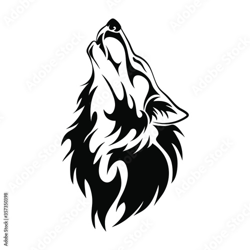 Wolf head howl design tribal tattoo vector illustration