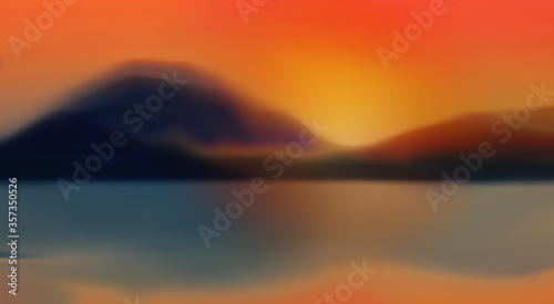 Landscape painting  Mountains and sunset sky 