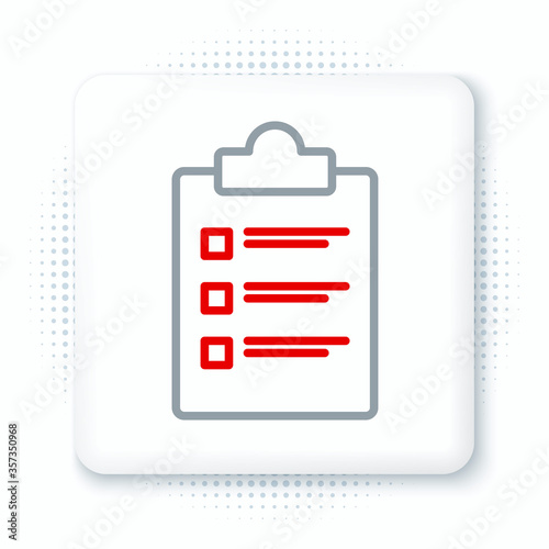 Line Clipboard with checklist icon isolated on white background. Control list symbol. Survey poll or questionnaire feedback form. Colorful outline concept. Vector