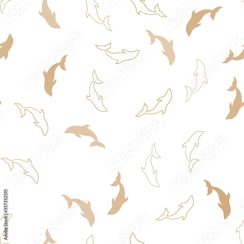 Light Green  Yellow vector seamless background with dolphins.