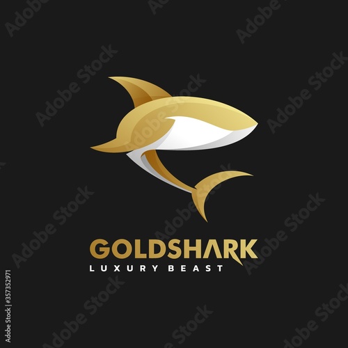 Vector Logo Illustration Golden Shark Gradient Colorful Style.