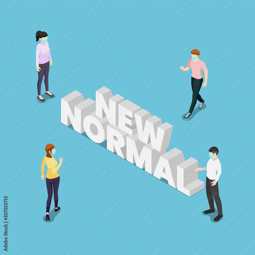Isometric People Keep Distance in Public Society with New Normal Text