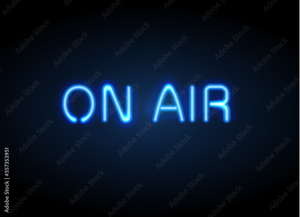 On Air broadcast radio neon sign vector illustration.