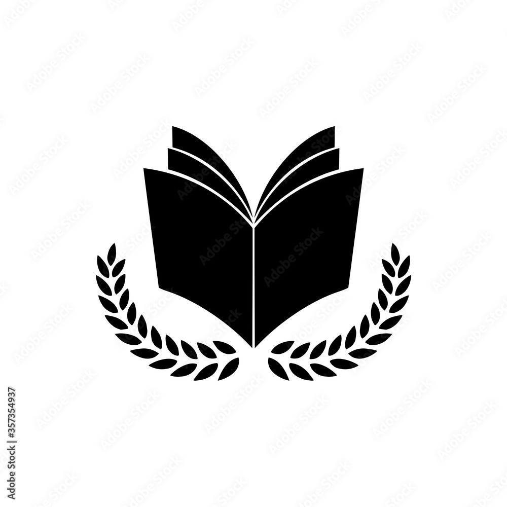 University education logo design with open book and laurel branch. Book and laurel icon isolated on white background University education logo design with open book and laurel branch. Book and laurel icon isolated on white background