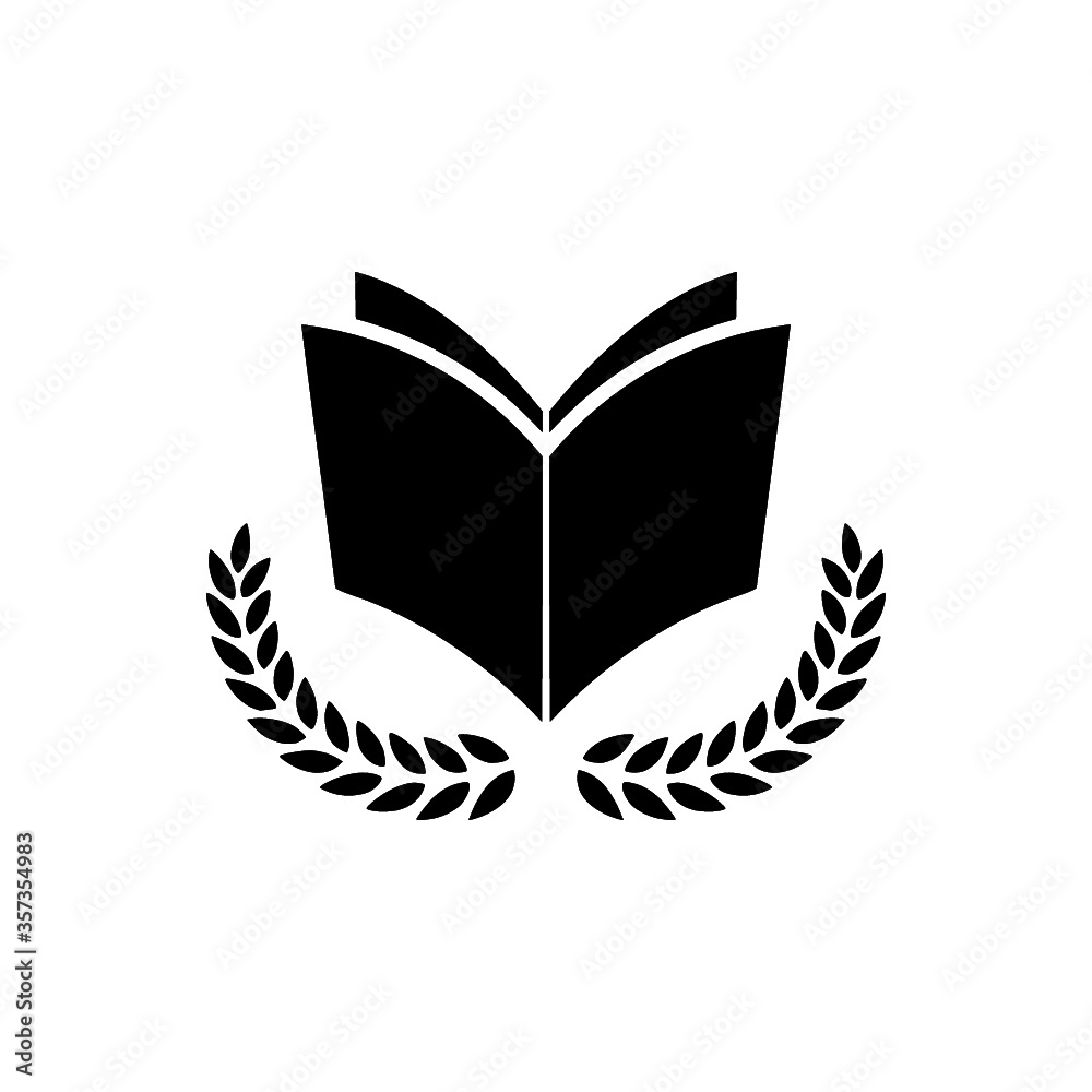 University education logo design with open book and laurel branch. Book and laurel icon isolated on white background University education logo design with open book and laurel branch. Book and laurel icon isolated on white background