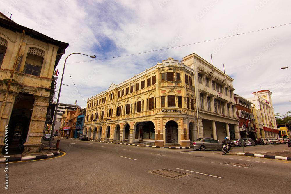 Street in the city and building in Ipoh, Malaysia