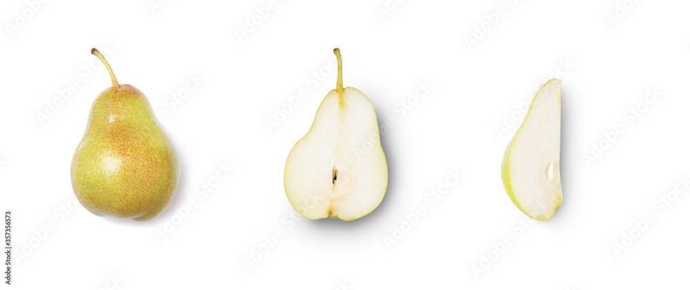 set of fresh sliced pear isolated on white background, close view set of fresh sliced pear isolated on white background, close view