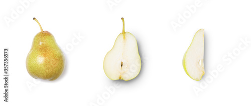 set of fresh sliced pear isolated on white background, close view