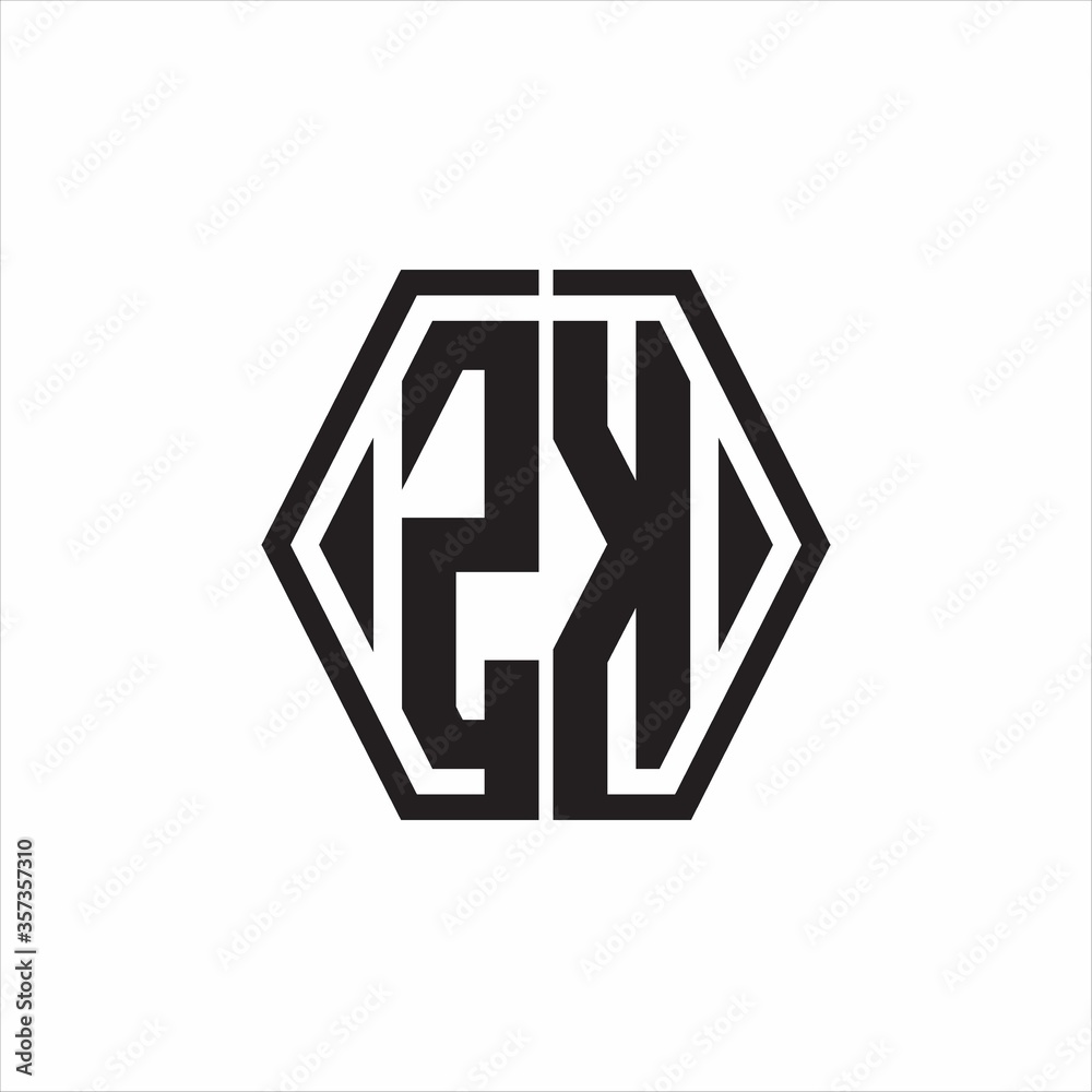 ZK Logo monogram with hexagon line rounded design template on white background ZK Logo monogram with hexagon line rounded design template on white background