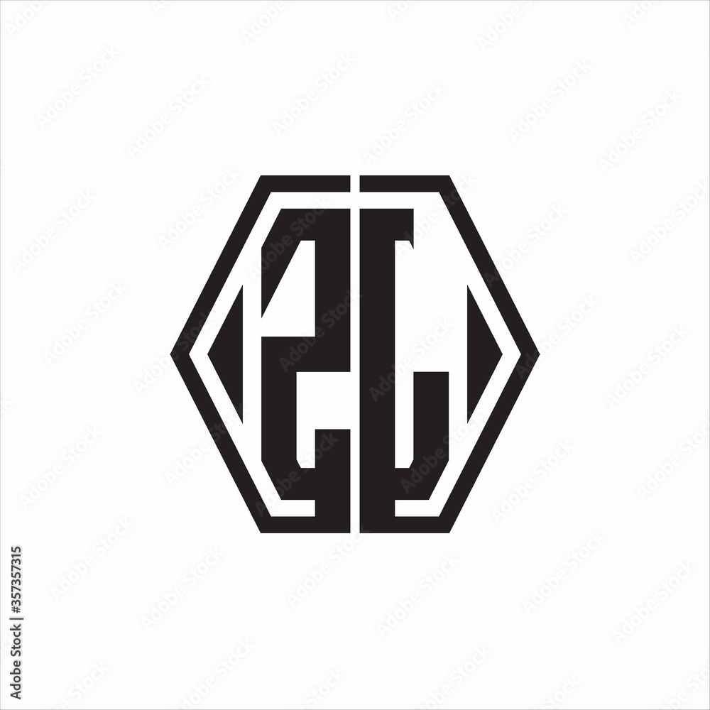 ZL Logo monogram with hexagon line rounded design template on white background ZL Logo monogram with hexagon line rounded design template on white background