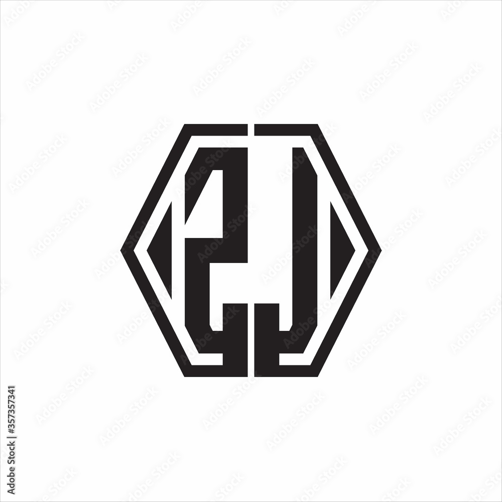 ZJ Logo monogram with hexagon line rounded design template on white background ZJ Logo monogram with hexagon line rounded design template on white background