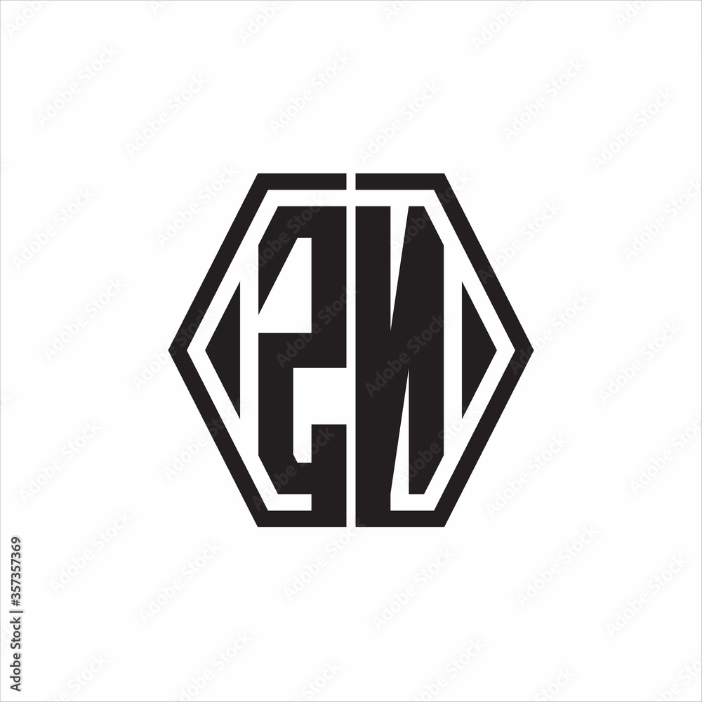 ZN Logo monogram with hexagon line rounded design template on white background ZN Logo monogram with hexagon line rounded design template on white background