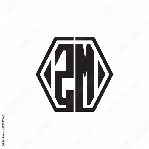 ZM Logo monogram with hexagon line rounded design template on white background
