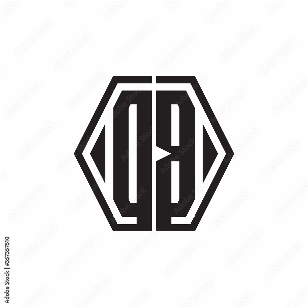 DB Logo monogram with hexagon line rounded design template on white background