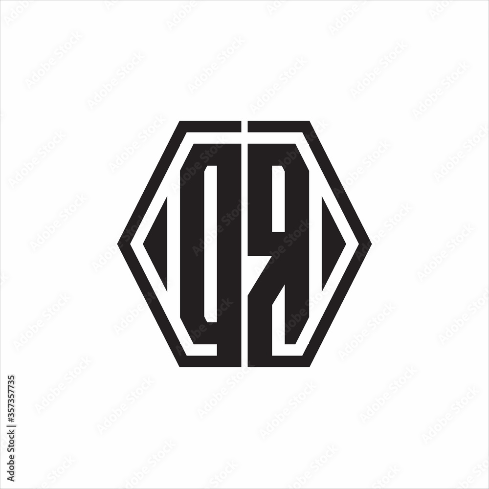 DR Logo monogram with hexagon line rounded design template on white background DR Logo monogram with hexagon line rounded design template on white background