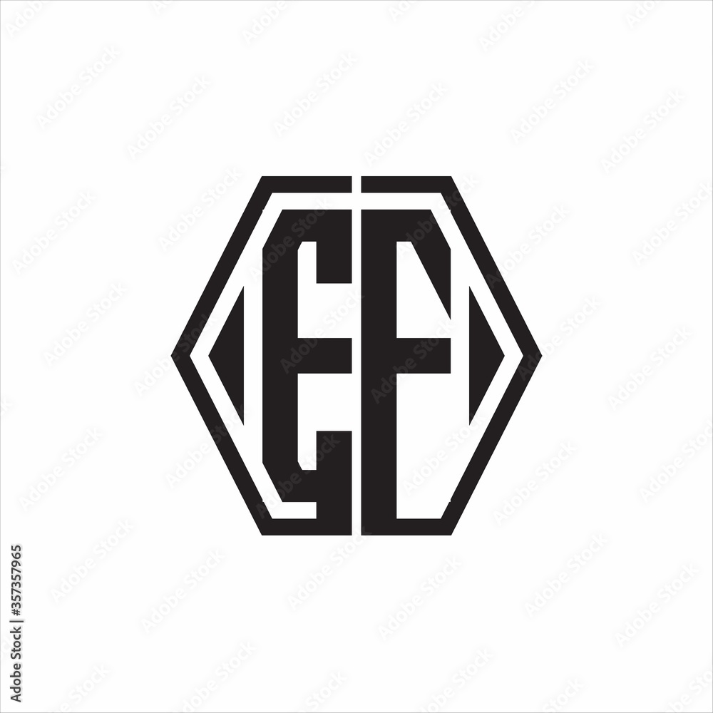 EF Logo monogram with hexagon line rounded design template on white background EF Logo monogram with hexagon line rounded design template on white background