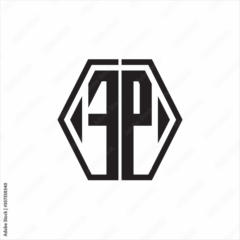 FP Logo monogram with hexagon line rounded design template on white background FP Logo monogram with hexagon line rounded design template on white background