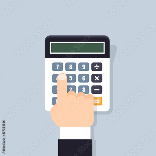Calculator flat vector isolated illustration, math calculation modern disblay with keyboard.