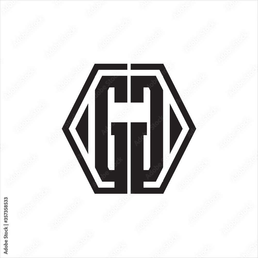 GG Logo monogram with hexagon line rounded design template on white background GG Logo monogram with hexagon line rounded design template on white background