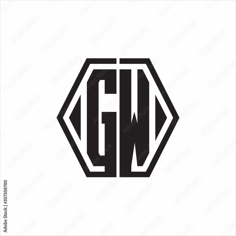 GW Logo monogram with hexagon line rounded design template on white background GW Logo monogram with hexagon line rounded design template on white background