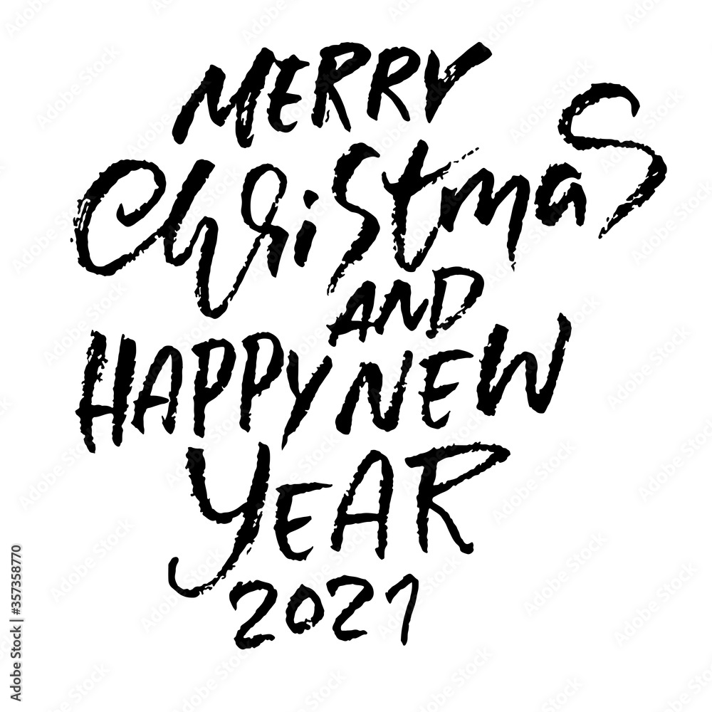 Hand drawn phrase Merry Christmas and Happy New Year. Modern dry brush lettering design. Vector typography vector illustration. Hand drawn phrase Merry Christmas and Happy New Year. Modern dry brush lettering design. Vector typography vector illustration.