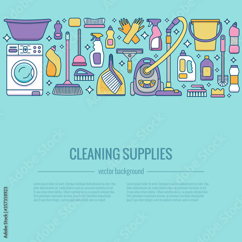 Household cleaning supplies isolated icons