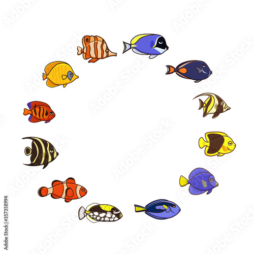Cute fish vector illustration icons set. Tropical fish, sea fish,