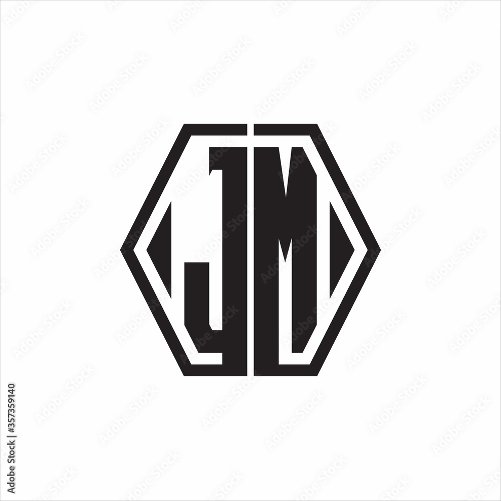 JM Logo monogram with hexagon line rounded design template on white background JM Logo monogram with hexagon line rounded design template on white background