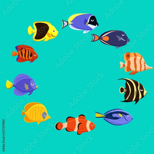 Cute fish vector illustration icons set. Tropical fish, sea fish,