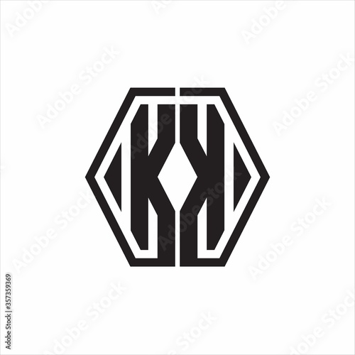 KK Logo monogram with hexagon line rounded design template on white background