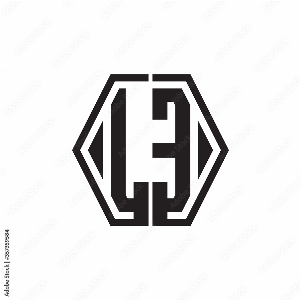 LE Logo monogram with hexagon line rounded design template on white background LE Logo monogram with hexagon line rounded design template on white background