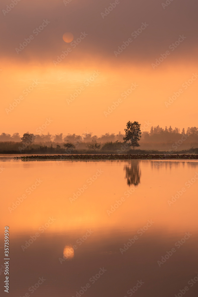 reflection of sunset over lake