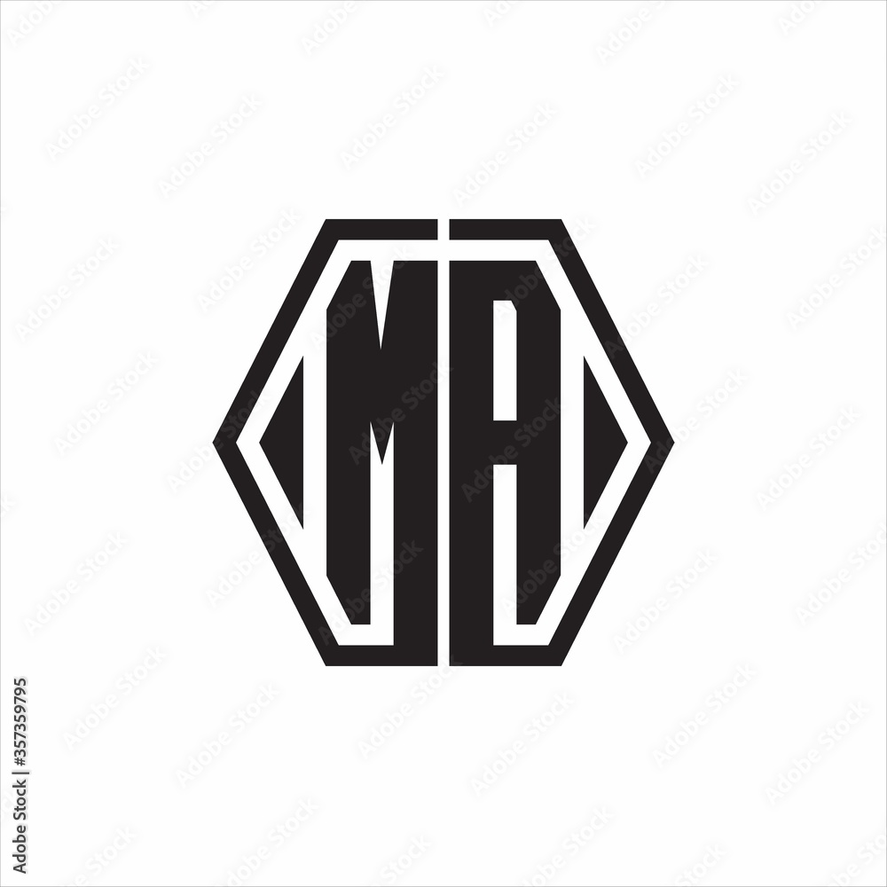MA Logo monogram with hexagon line rounded design template on white background MA Logo monogram with hexagon line rounded design template on white background