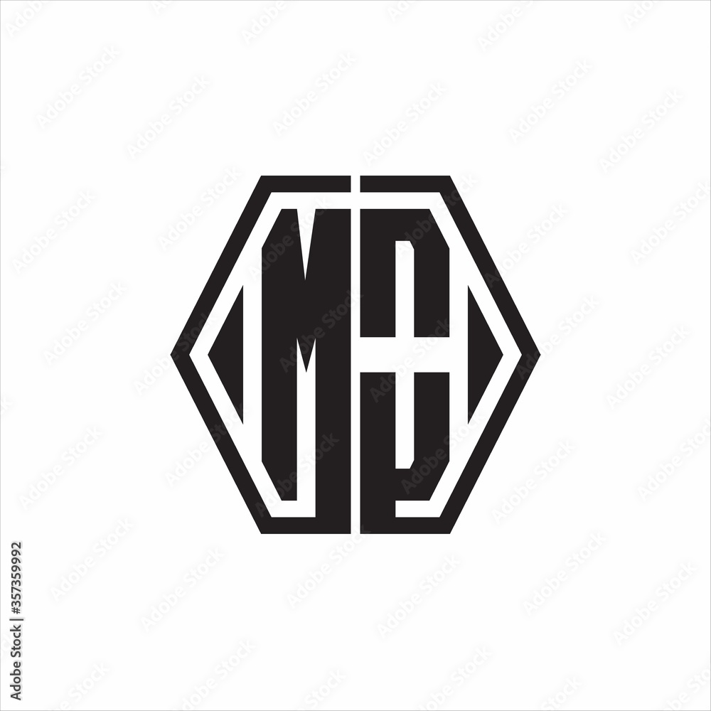 MO Logo monogram with hexagon line rounded design template on white background MO Logo monogram with hexagon line rounded design template on white background