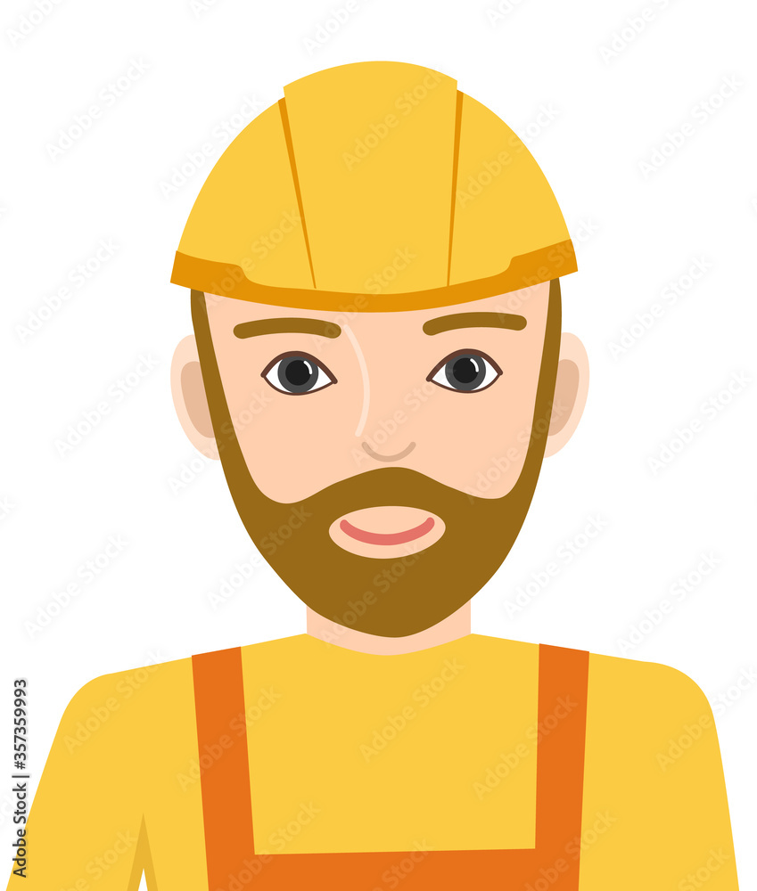 Avatar, portrait of a builder in a protective helmet and uniform. Isolated on a white background. Vector illustration. Avatar, portrait of a builder in a protective helmet and uniform. Isolated on a white background. Vector illustration.