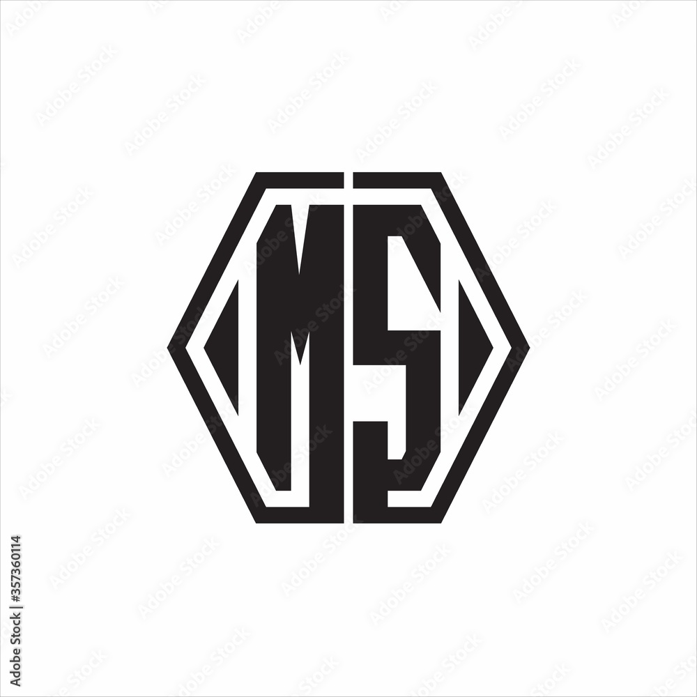 MS Logo monogram with hexagon line rounded design template on white background MS Logo monogram with hexagon line rounded design template on white background