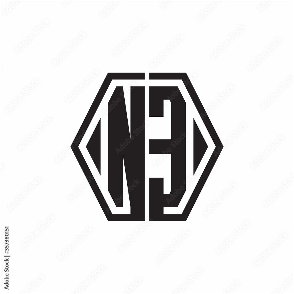 NE Logo monogram with hexagon line rounded design template on white background NE Logo monogram with hexagon line rounded design template on white background